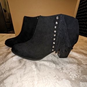 Vionic Black Suede Fringed Booties Size 9.5